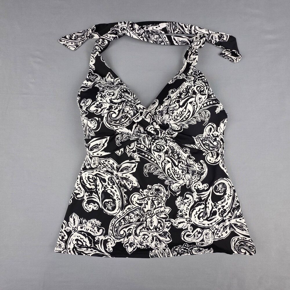 Lauren Ralph Lauren Tankini Bikini Top 8 Black Paisley Halter Tie Neck Surpline